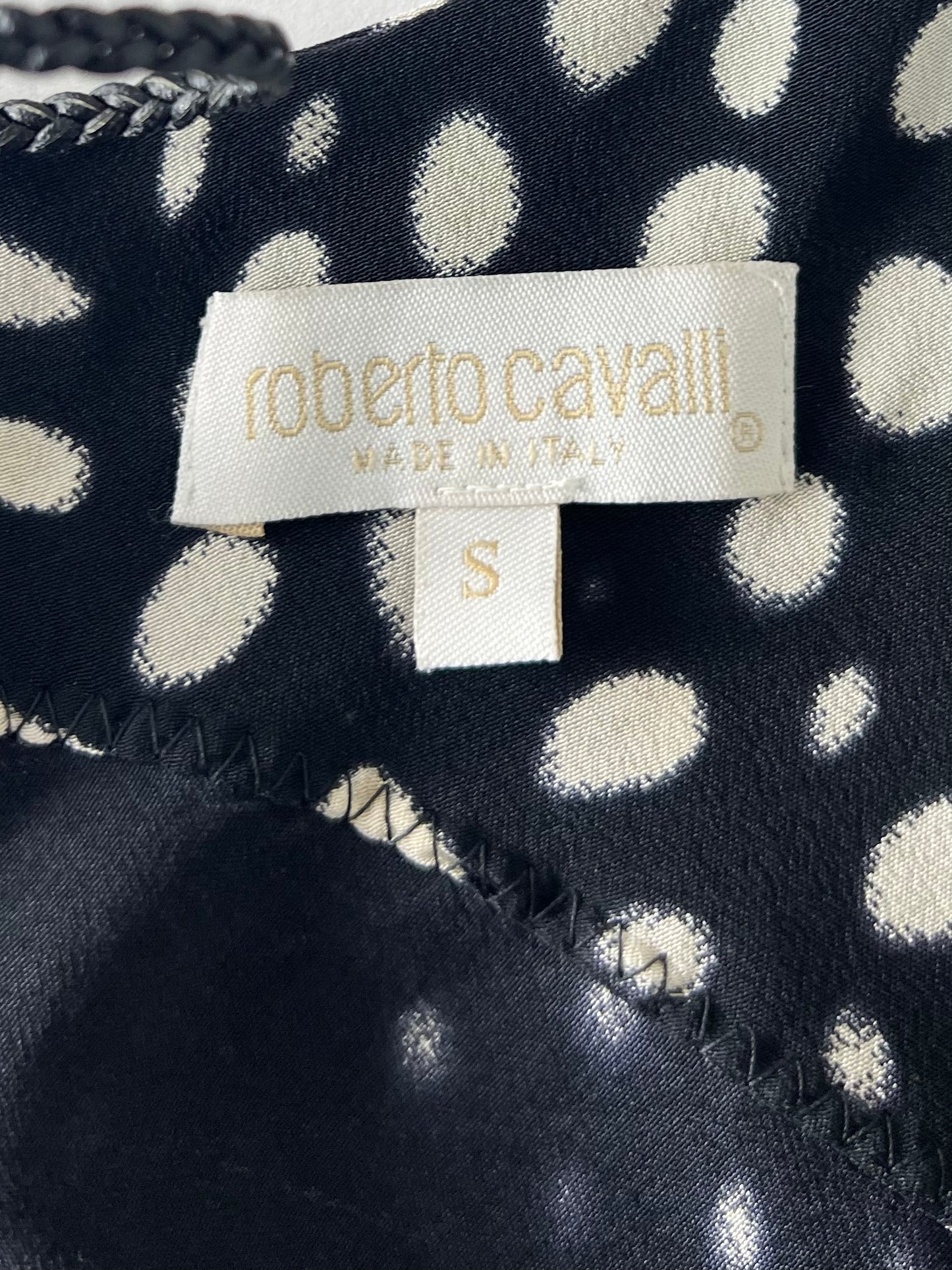 Roberto Cavalli Spring 2002 Silk Bias Cut Animal Print Black and White Dress