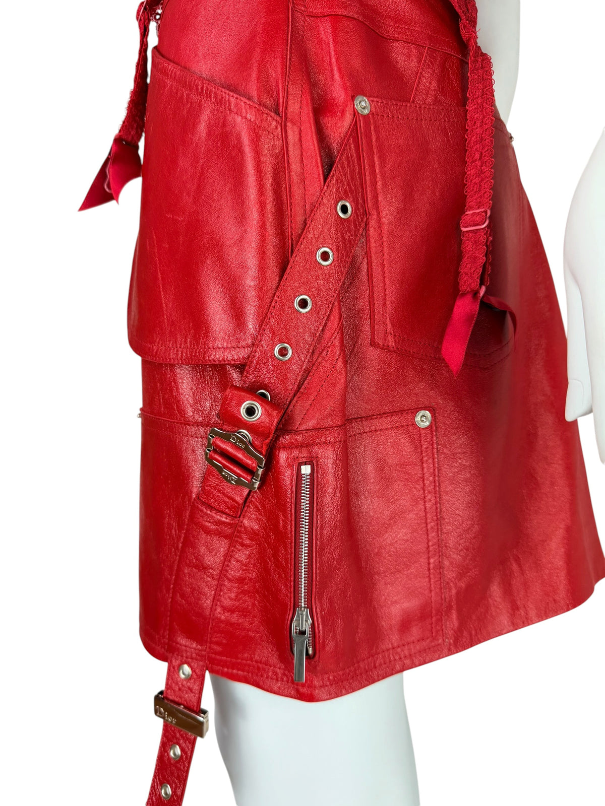Dior by John Galliano Fall 2003 Red Leather Garter Skirt