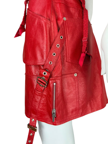 Dior by John Galliano Fall 2003 Red Leather Garter Skirt