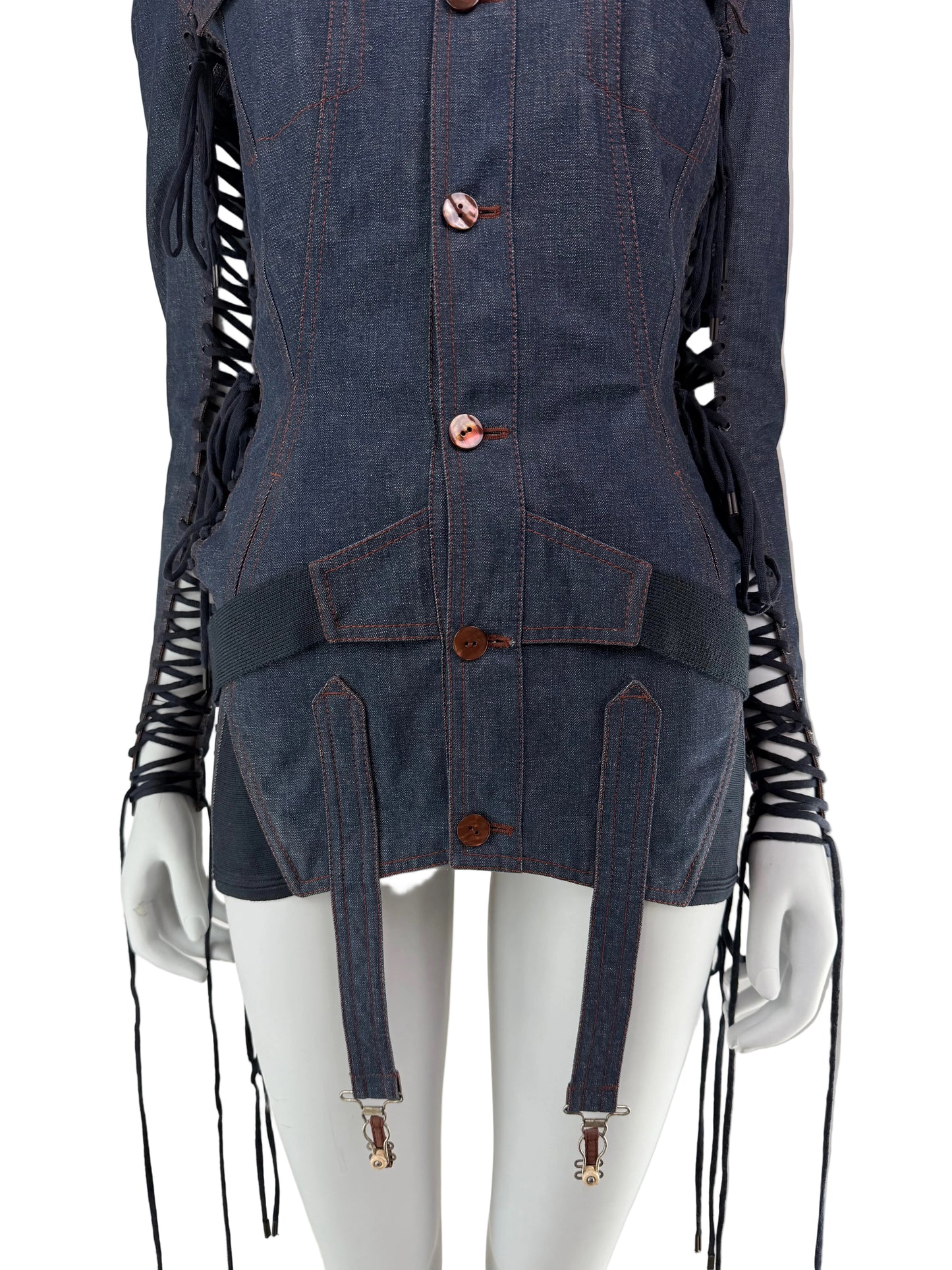 Jean Paul Gaultier Spring 2004 Runway Lace-Up Denim Jacket / Micro Dress