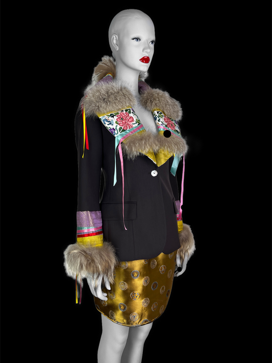 John Galliano Fall 2002 Fur Trim Silk Blazer