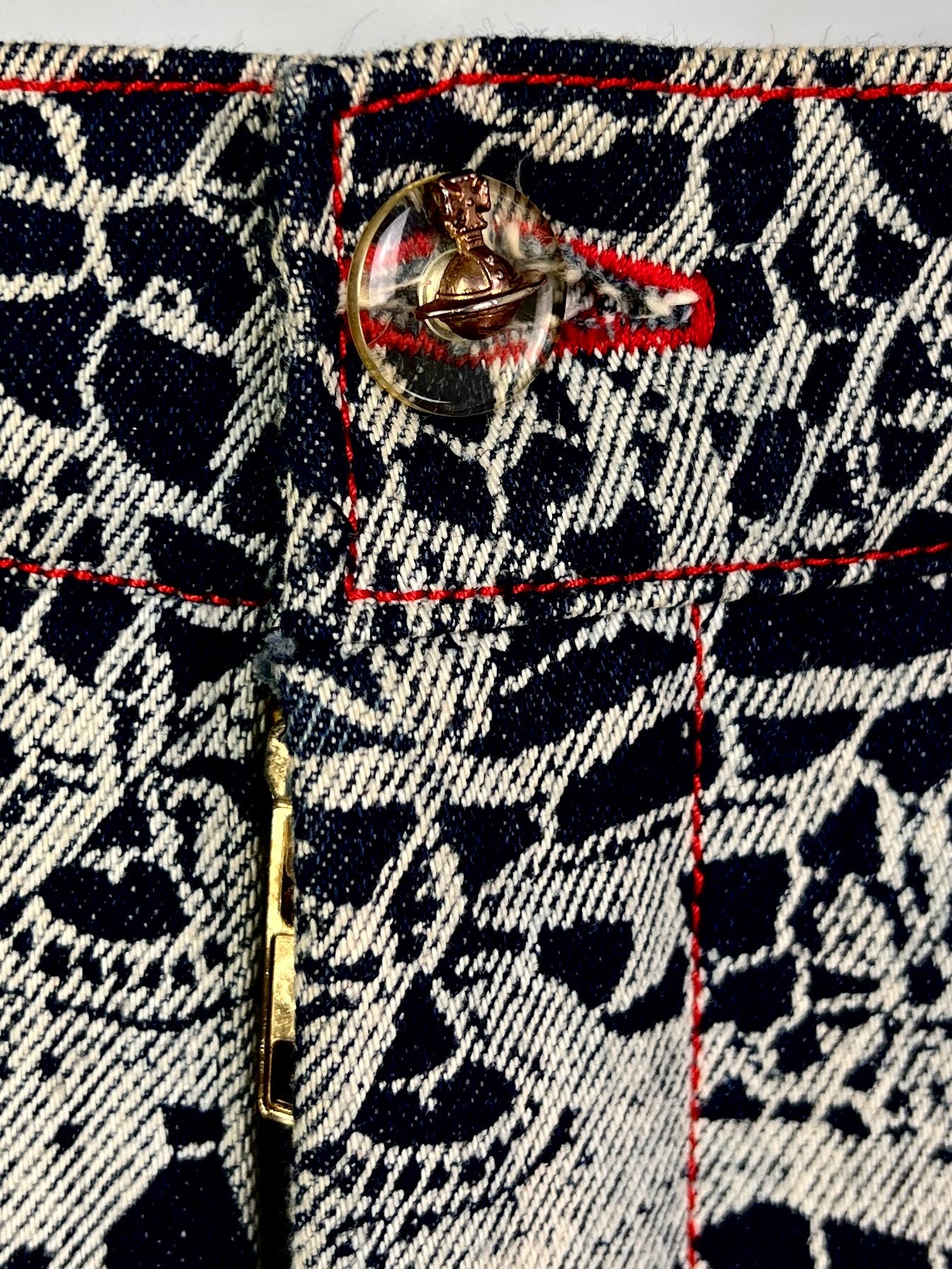 Vivienne Westwood Fall 1992 “Always on Camera” Printed Lace Screen Denim Set