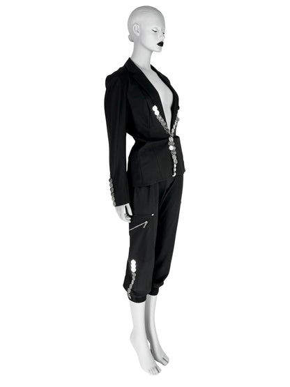 Dior by John Galliano Spring 2004 Black Suit with Silver Logo Coins