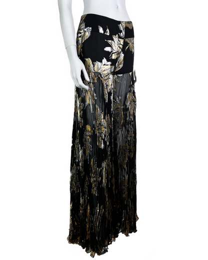 Dolce & Gabbana Fall 2000 Lamé Brocade Black Chiffon Silk Pleated Evening Trousers