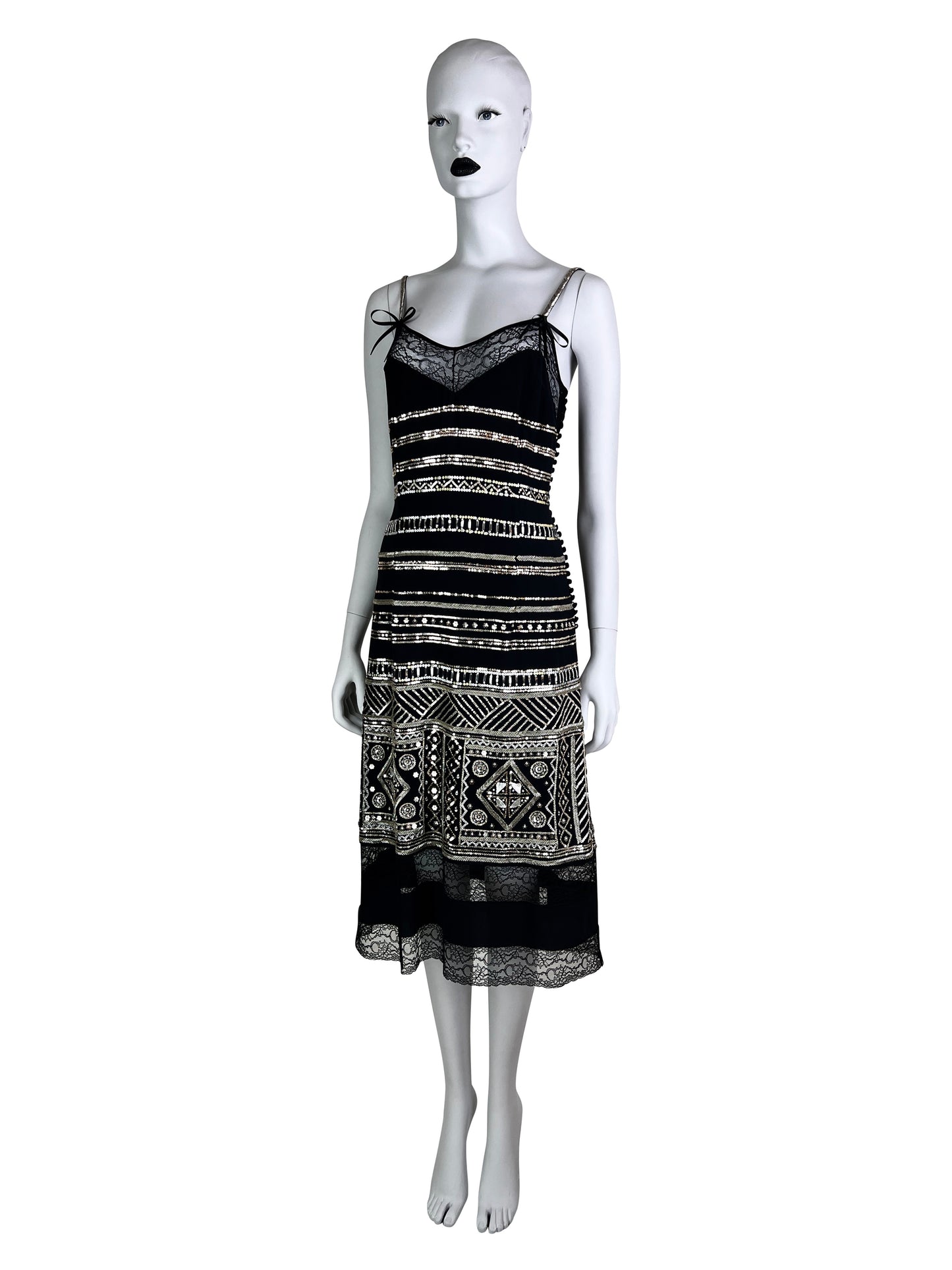 Dior by John Galliano Spring 2006 Embellished and Beaded Silk Cami Dress with Lace trim