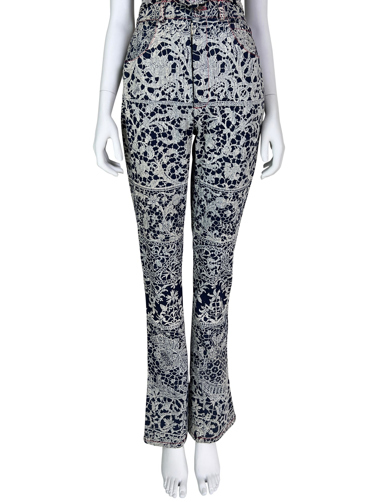 Vivienne Westwood Fall 1992 “Always on Camera” Printed Lace Screen Denim Set