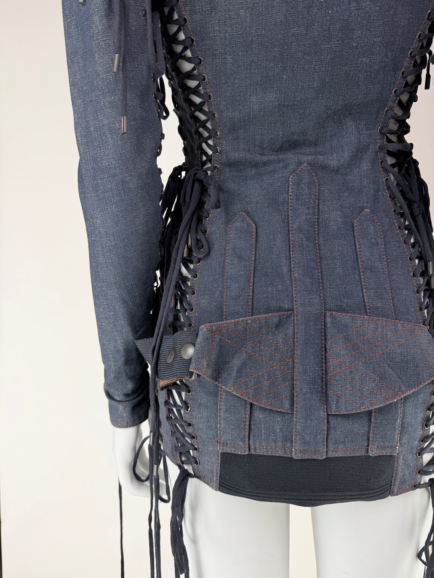 Jean Paul Gaultier Spring 2004 Runway Lace-Up Denim Jacket / Micro Dress