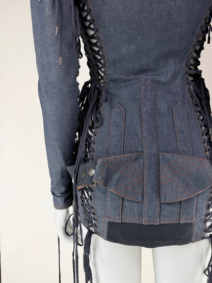 Jean Paul Gaultier Spring 2004 Runway Lace-Up Denim Jacket / Micro Dress