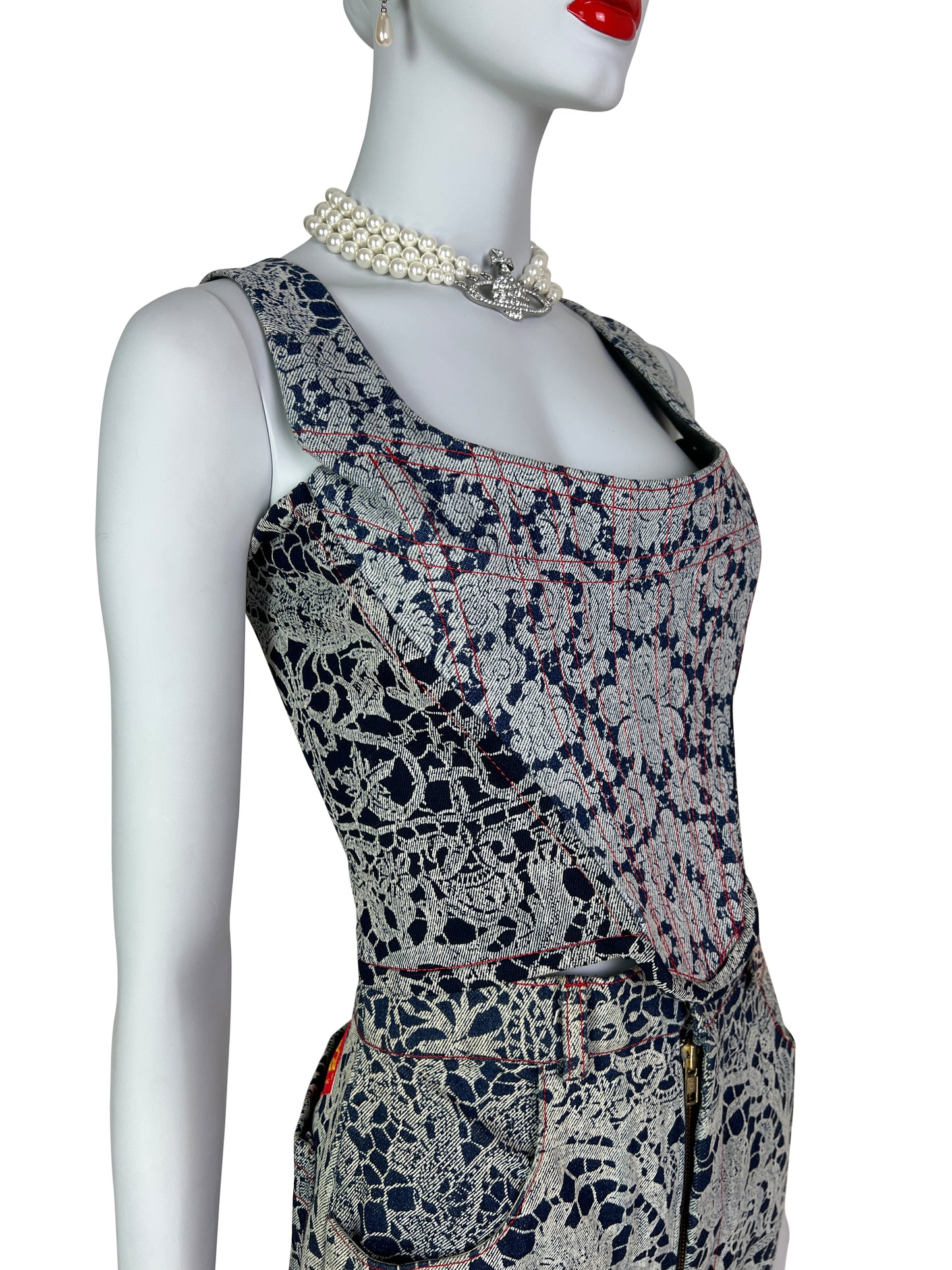 Vivienne Westwood Fall 1992 “Always on Camera” Printed Lace Screen Denim Set