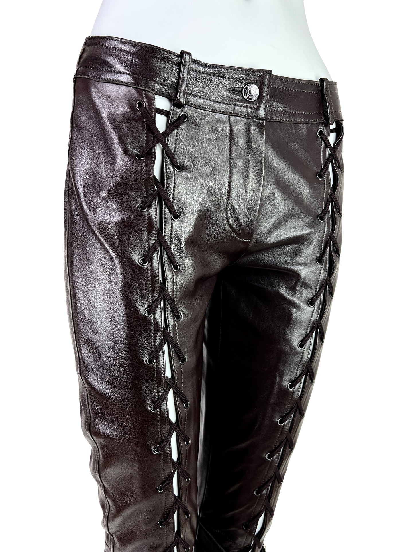Dior Fall 2003 Leather Lace-Up Pants in Dark Chocolate