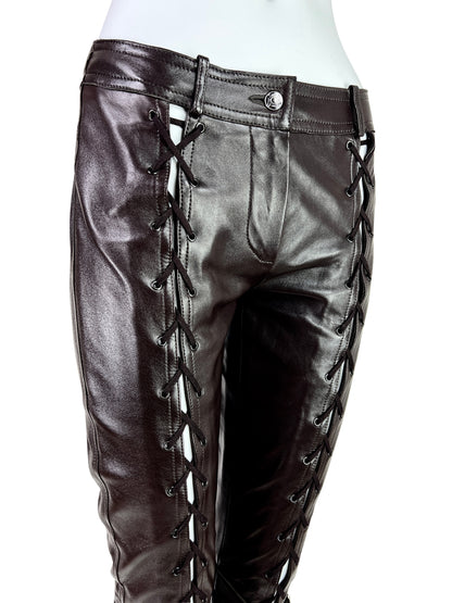Dior Fall 2003 Leather Lace-Up Pants in Dark Chocolate