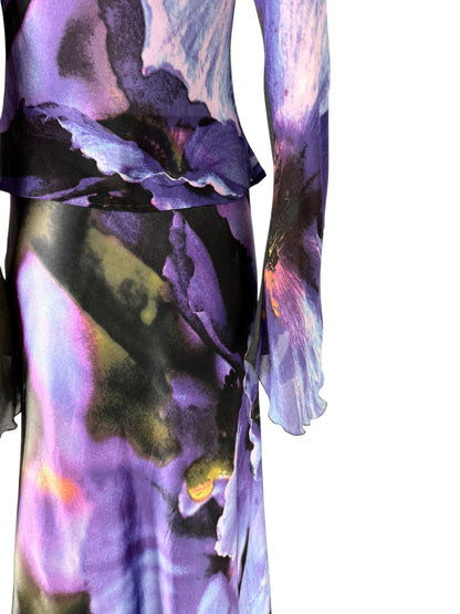 Roberto Cavalli Fall 1999 Iris Print Silk Ensemble