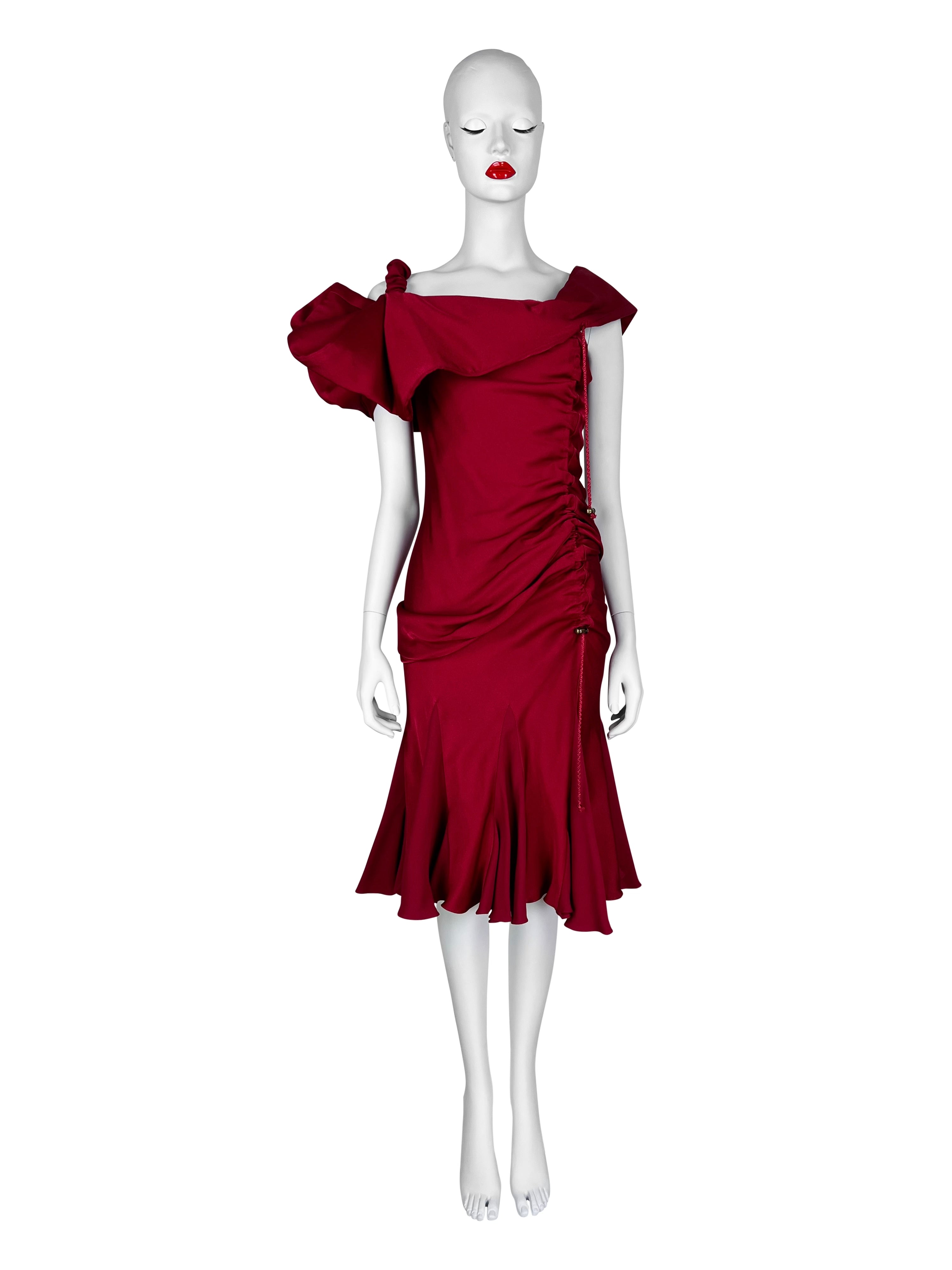 John Galliano Fall 2002 Red Draped Dress