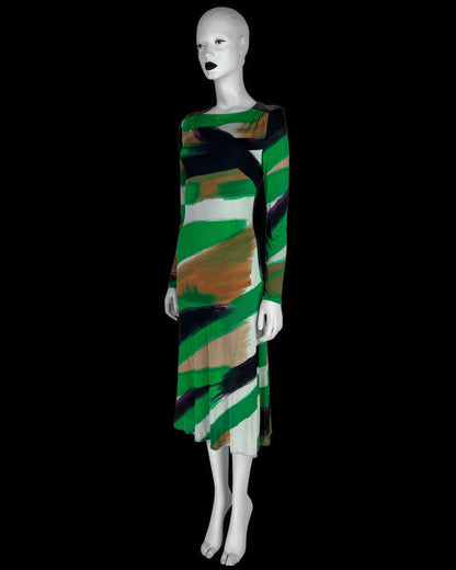 Versace Fall 2001 Jersey Brush Stroke Printed Dress