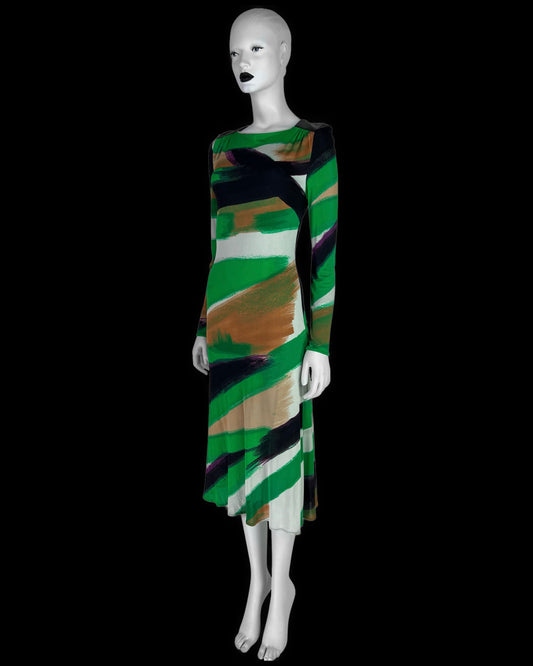 Versace Fall 2001 Jersey Brush Stroke Printed Dress