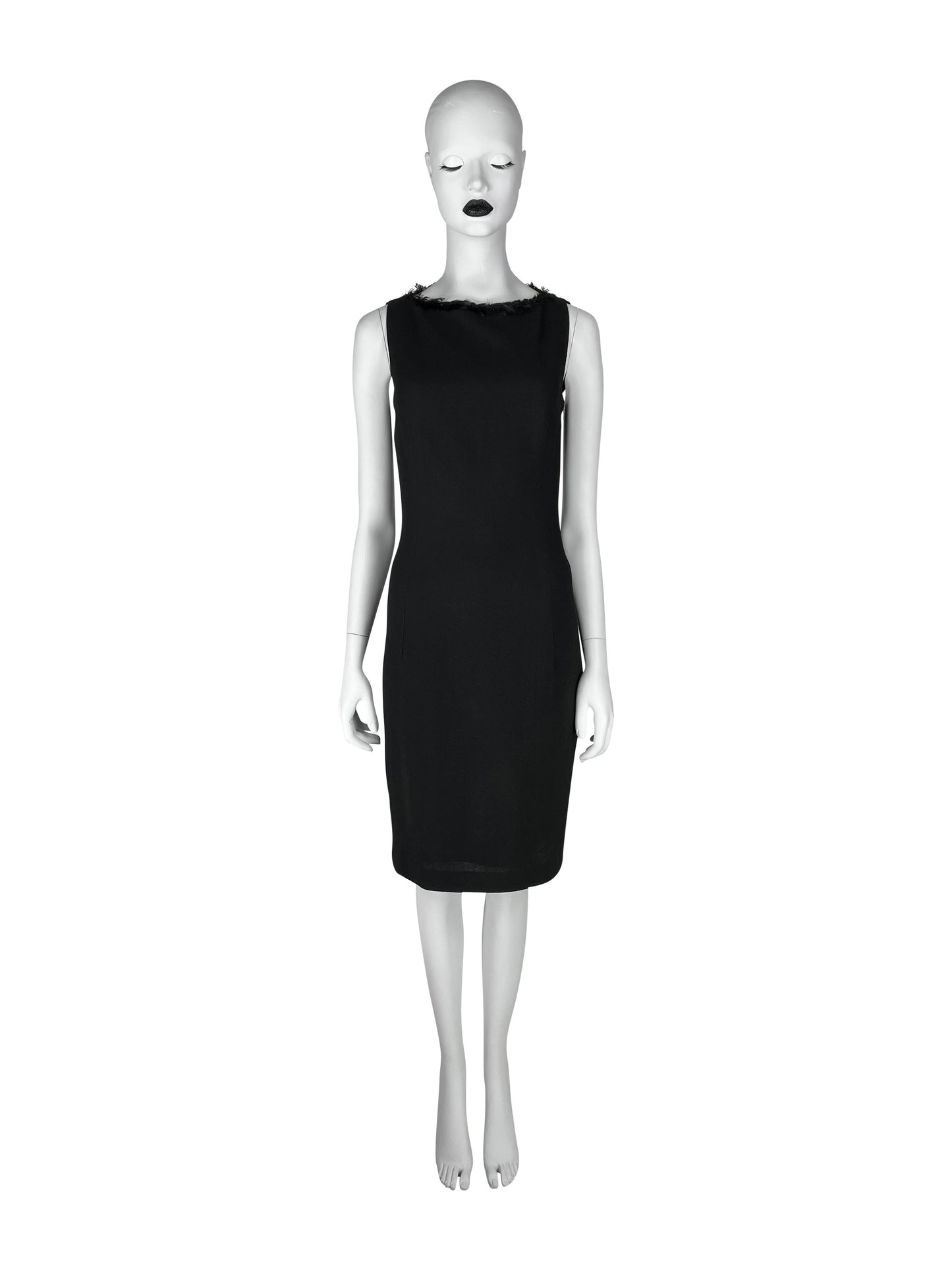 John Galliano Fall 1999 Feather-Trimmed Wool Little Black Dress