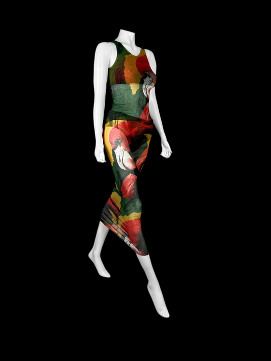 Jean-Paul Gaultier Spring 1996 Flamingo Print Mesh Set