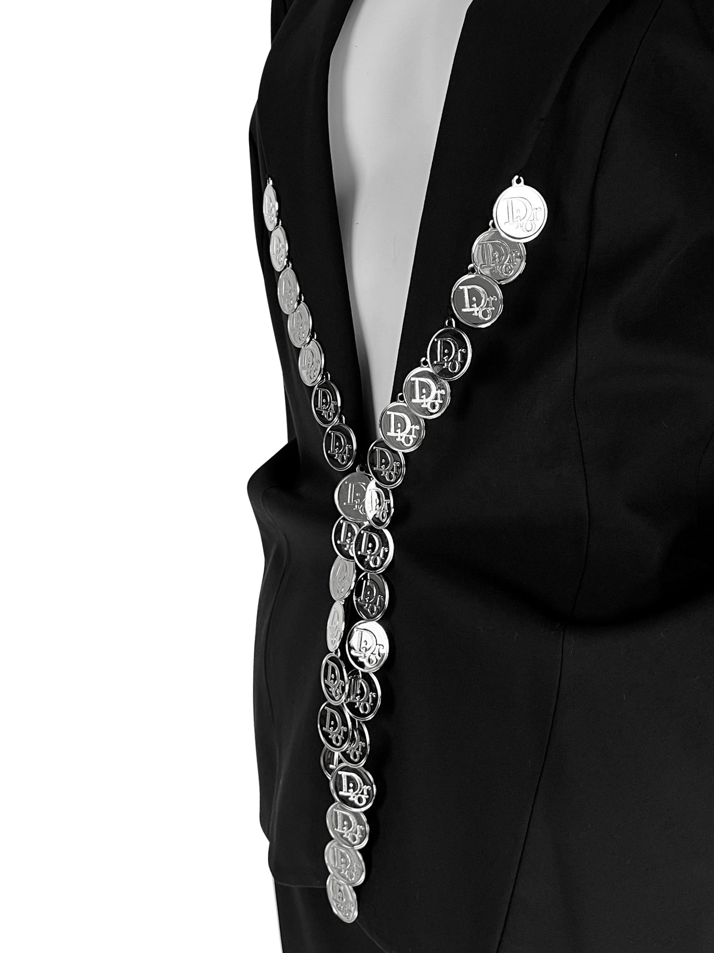 Dior by John Galliano Spring 2004 Black Suit with Silver Logo Coins