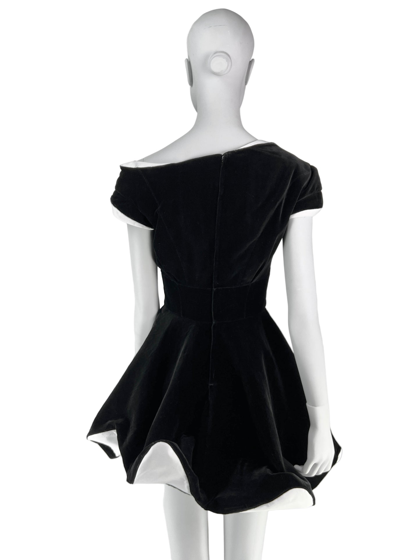 Thierry Mugler Fall 1994 Runway Velvet Dress with White Contrast Details