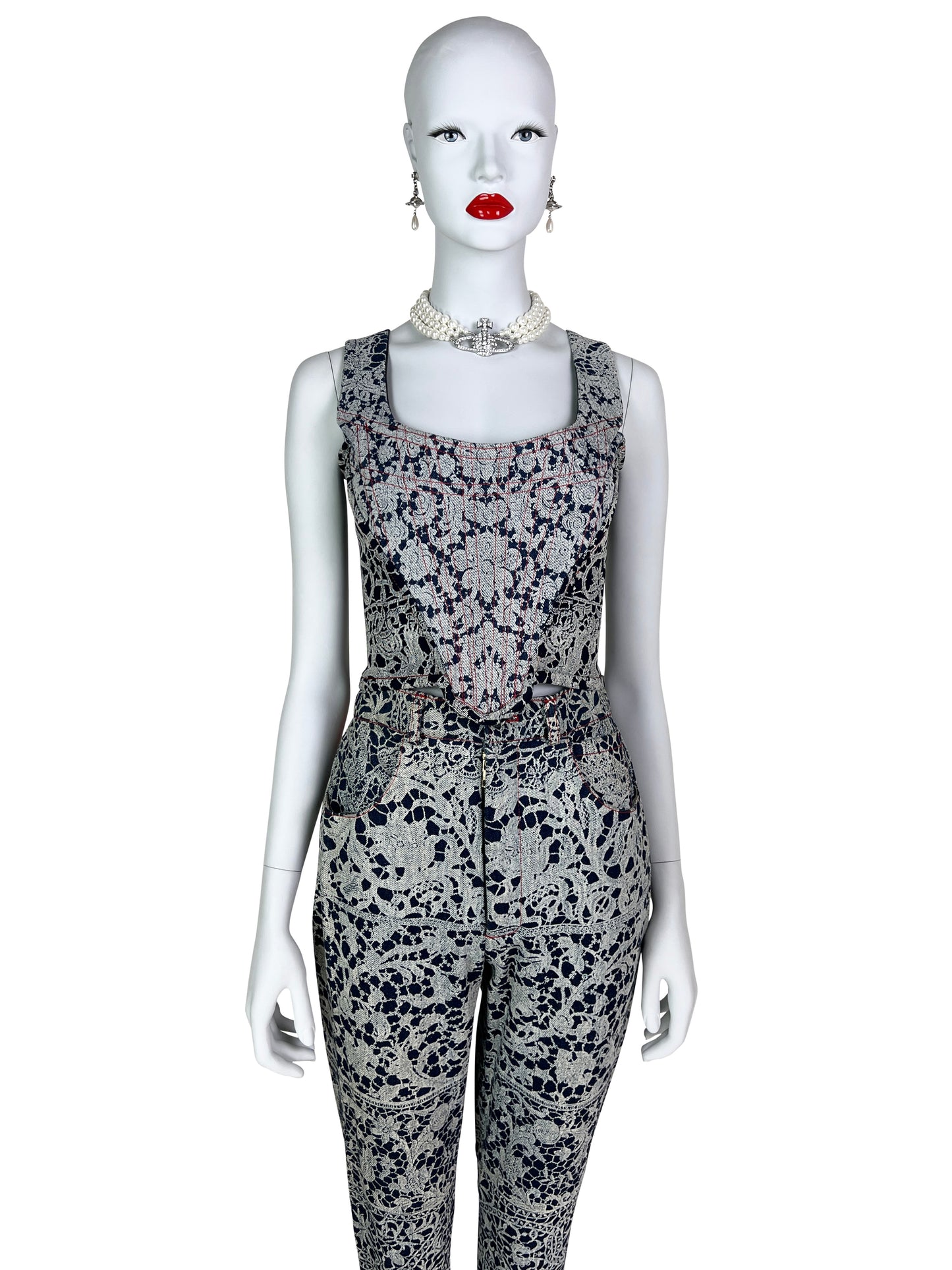 Vivienne Westwood Fall 1992 “Always on Camera” Printed Lace Screen Denim Set