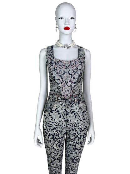 Vivienne Westwood Fall 1992 “Always on Camera” Printed Lace Screen Denim Set