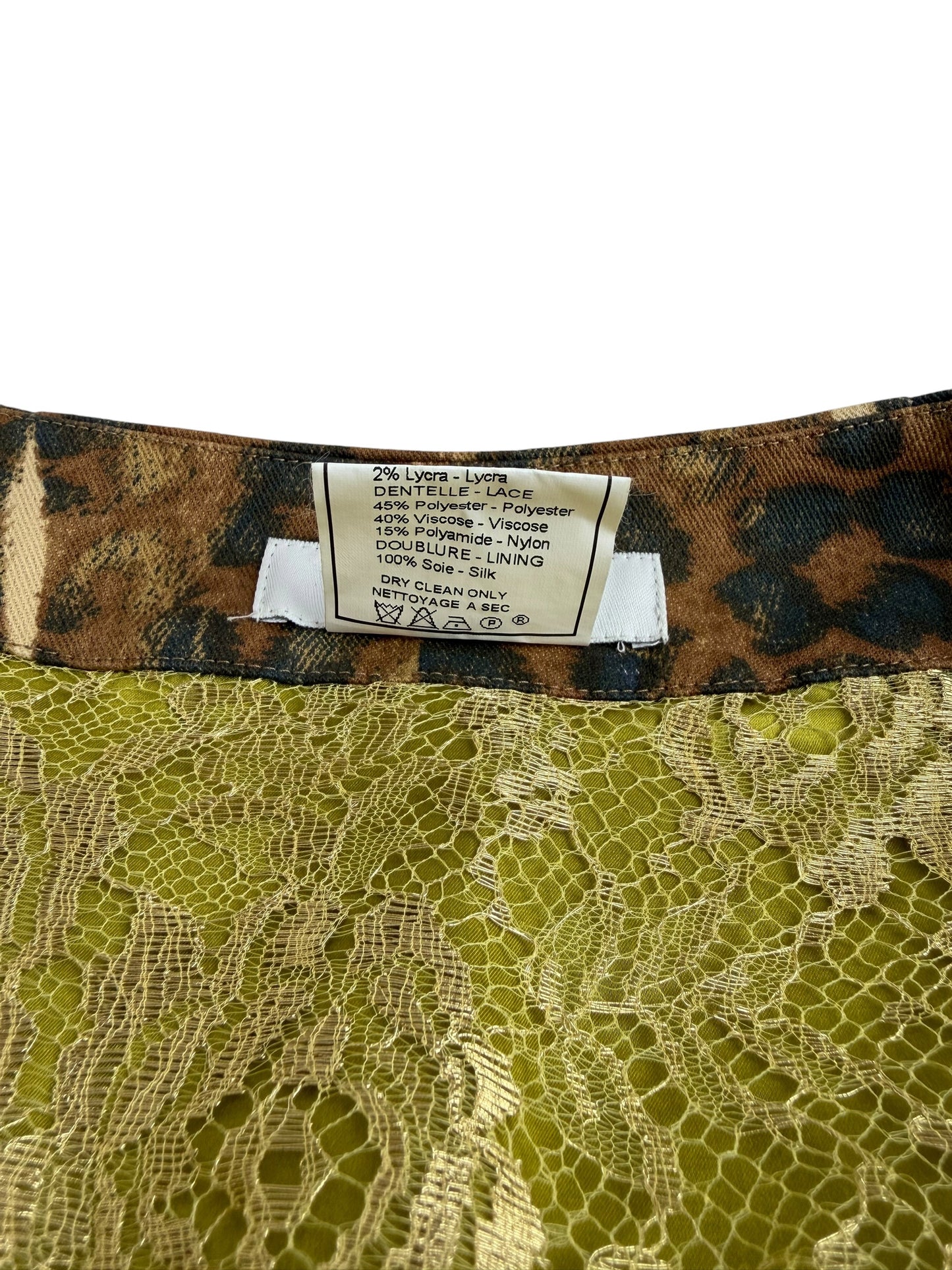 Dior by John Galliano Fall 2000 Layered Leopard Print Denim and Lace Skirt