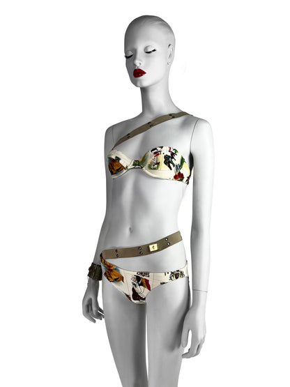 Dior by John Galliano Spring 2002 Stamp Print Bikini with Belts