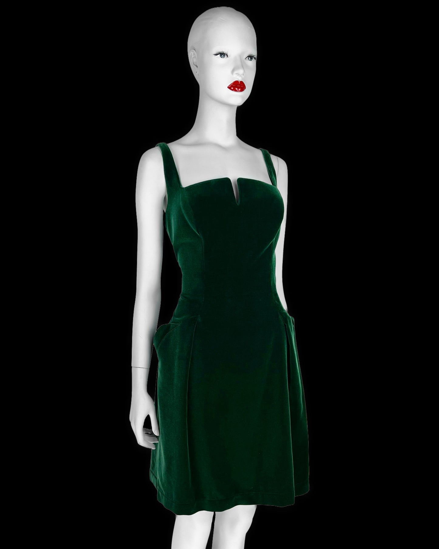 Mid 1990s Thierry Mugler Emerald Velvet Mini Dress