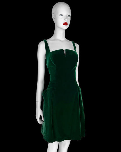 Mid 1990s Thierry Mugler Emerald Velvet Mini Dress