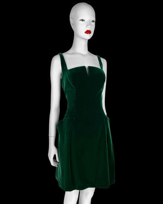 Mid 1990s Thierry Mugler Emerald Velvet Mini Dress