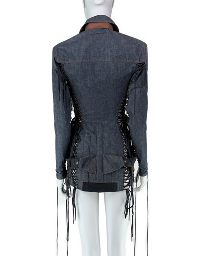 Jean Paul Gaultier Spring 2004 Runway Lace-Up Denim Jacket / Micro Dress