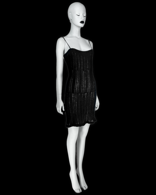 Gucci by Tom Ford Spring 1997 Black Open Work Knit Runway Dress