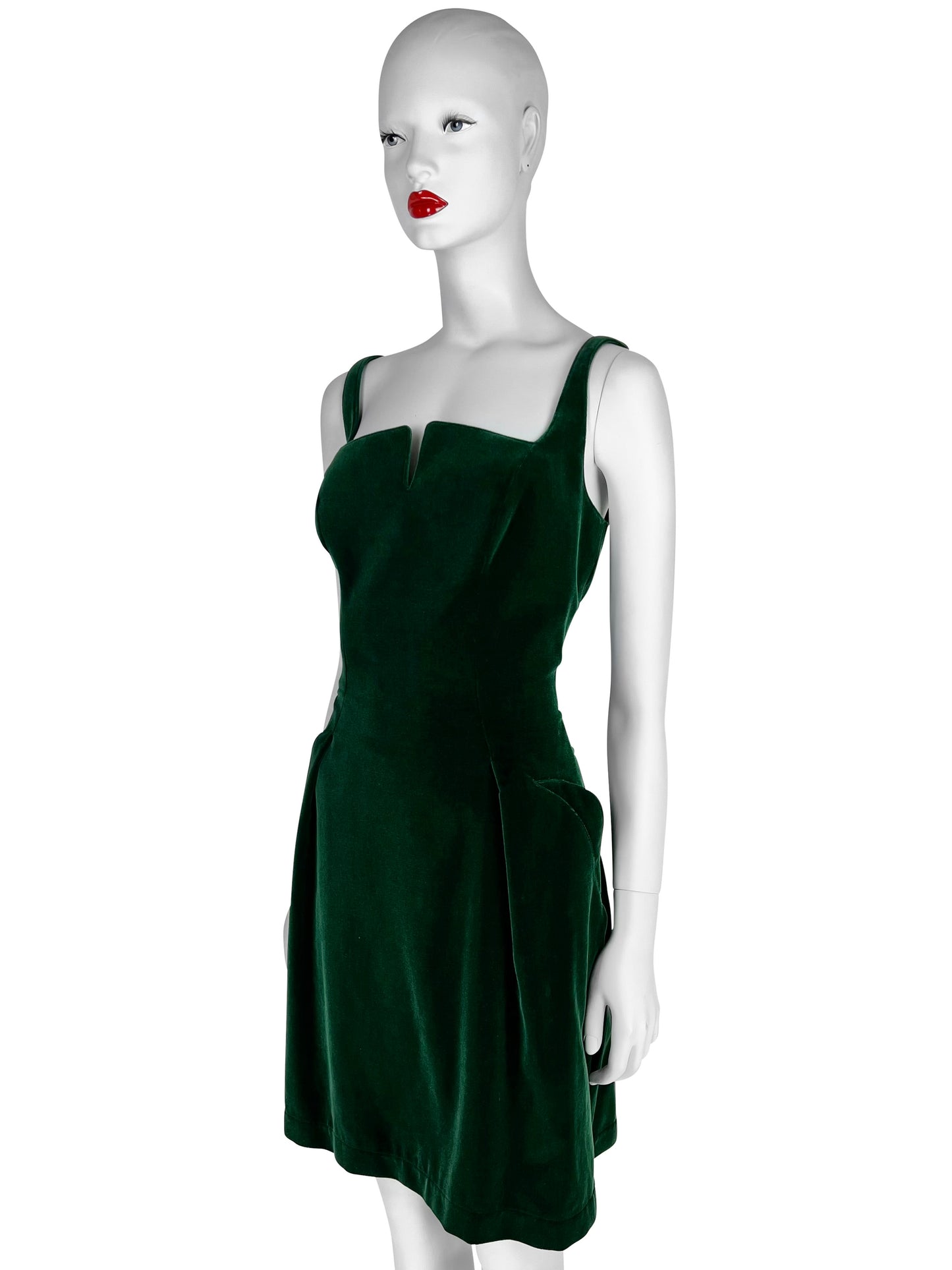Mid 1990s Thierry Mugler Emerald Velvet Mini Dress