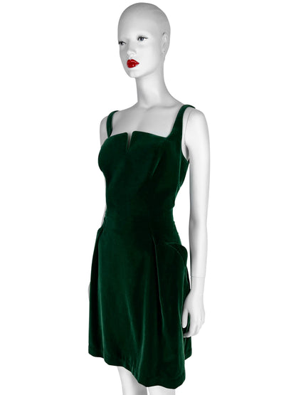 Mid 1990s Thierry Mugler Emerald Velvet Mini Dress