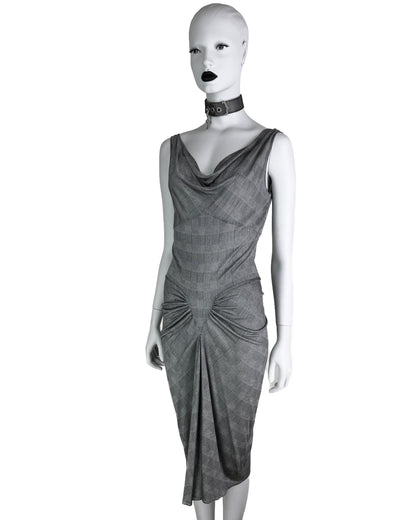 Dior Spring 2000 Plaid Print Silk Draped Jersey Dress