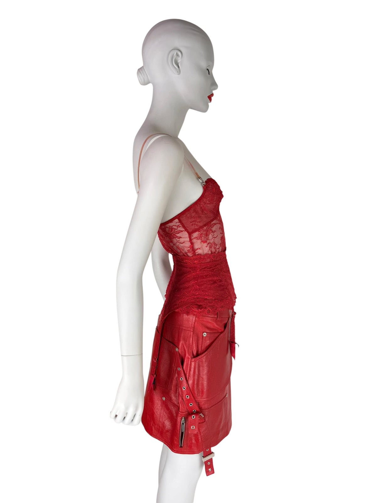 Dior by John Galliano Fall 2003 Red Leather Garter Skirt