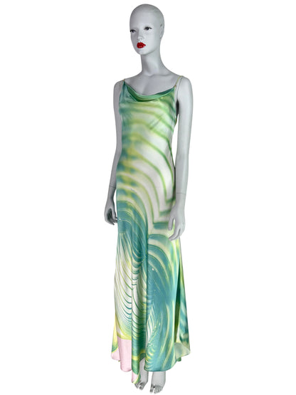 Roberto Cavalli Spring 2001 Pool Print Silk Bias-Cut Maxi Dress