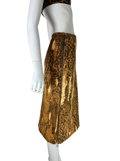 Dior by John Galliano Fall 2000 Layered Leopard Print Denim and Lace Skirt