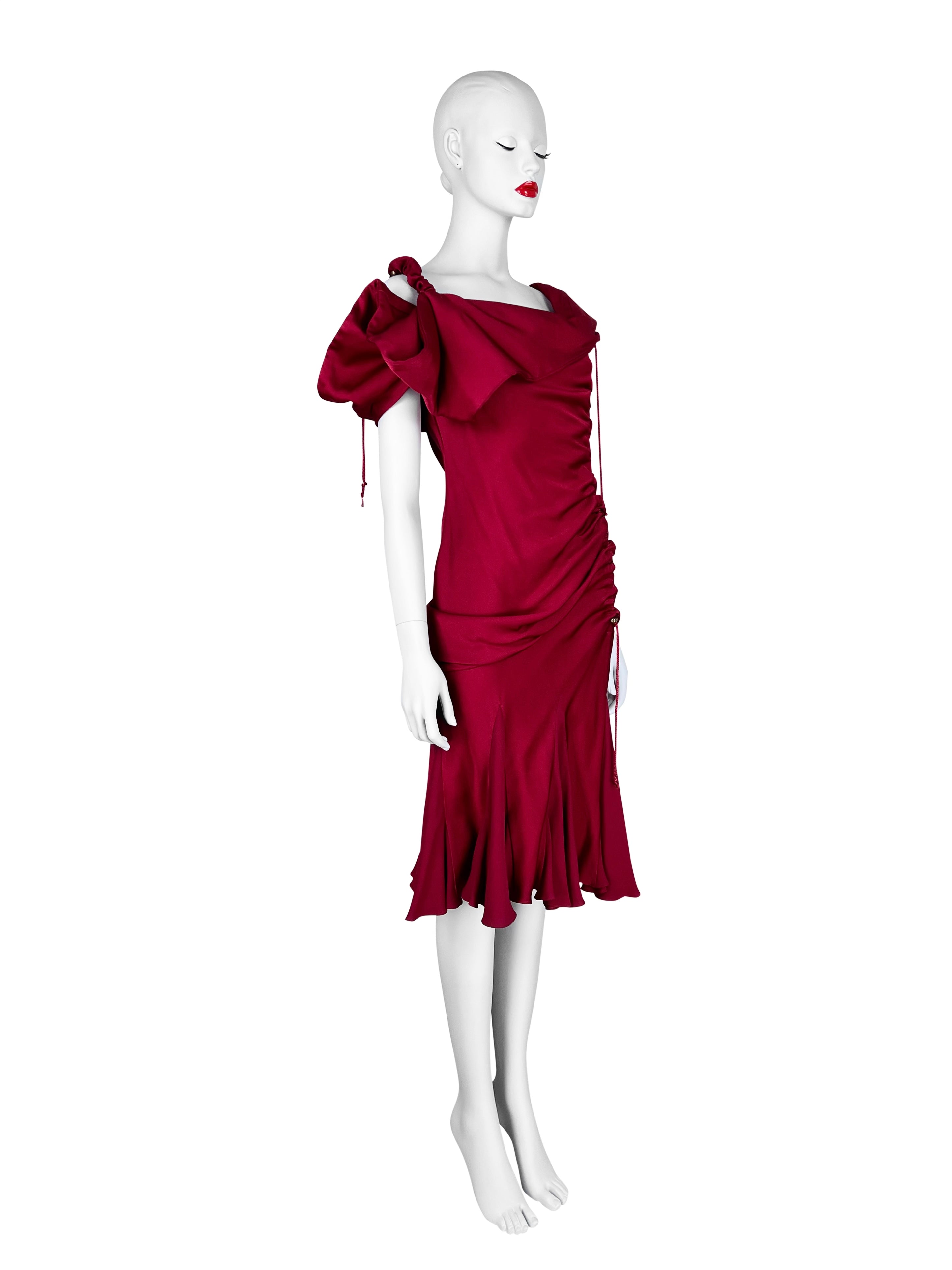 John Galliano Fall 2002 Red Draped Dress