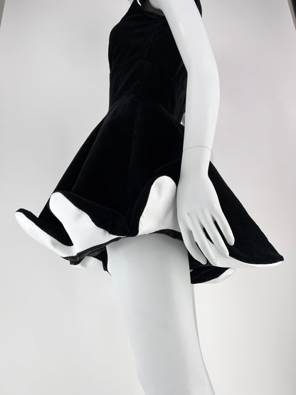 Thierry Mugler Fall 1994 Runway Velvet Dress with White Contrast Details
