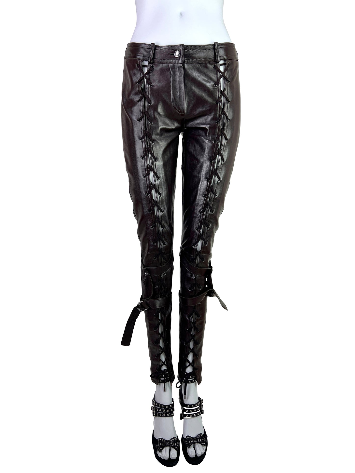 Dior Fall 2003 Leather Lace-Up Pants in Dark Chocolate