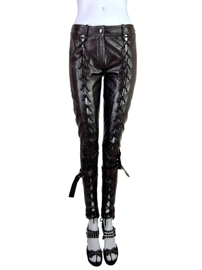 Dior Fall 2003 Leather Lace-Up Pants in Dark Chocolate