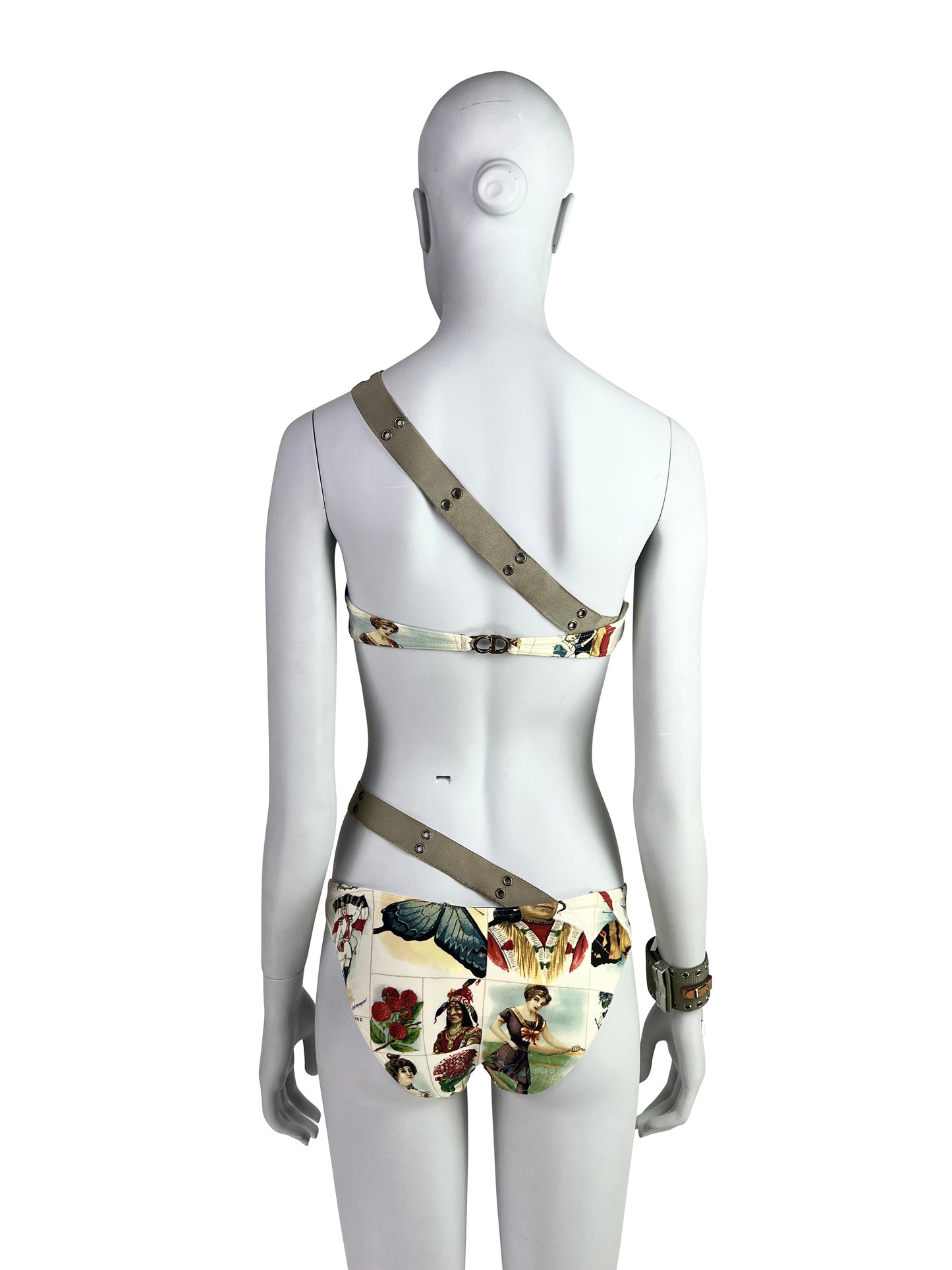 Dior by John Galliano Spring 2002 Stamp Print Bikini with Belts