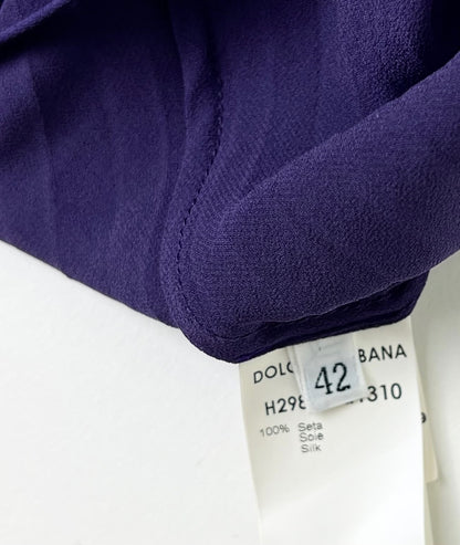 Dolce & Gabbana Fall 2000 Purple Pleated Silk Dress with Leather Flower & Matching Stola