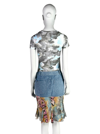 Dior by John Galliano Spring 2004 “Dior Kaos” Printed T-Shirt and Skirt Ensemble