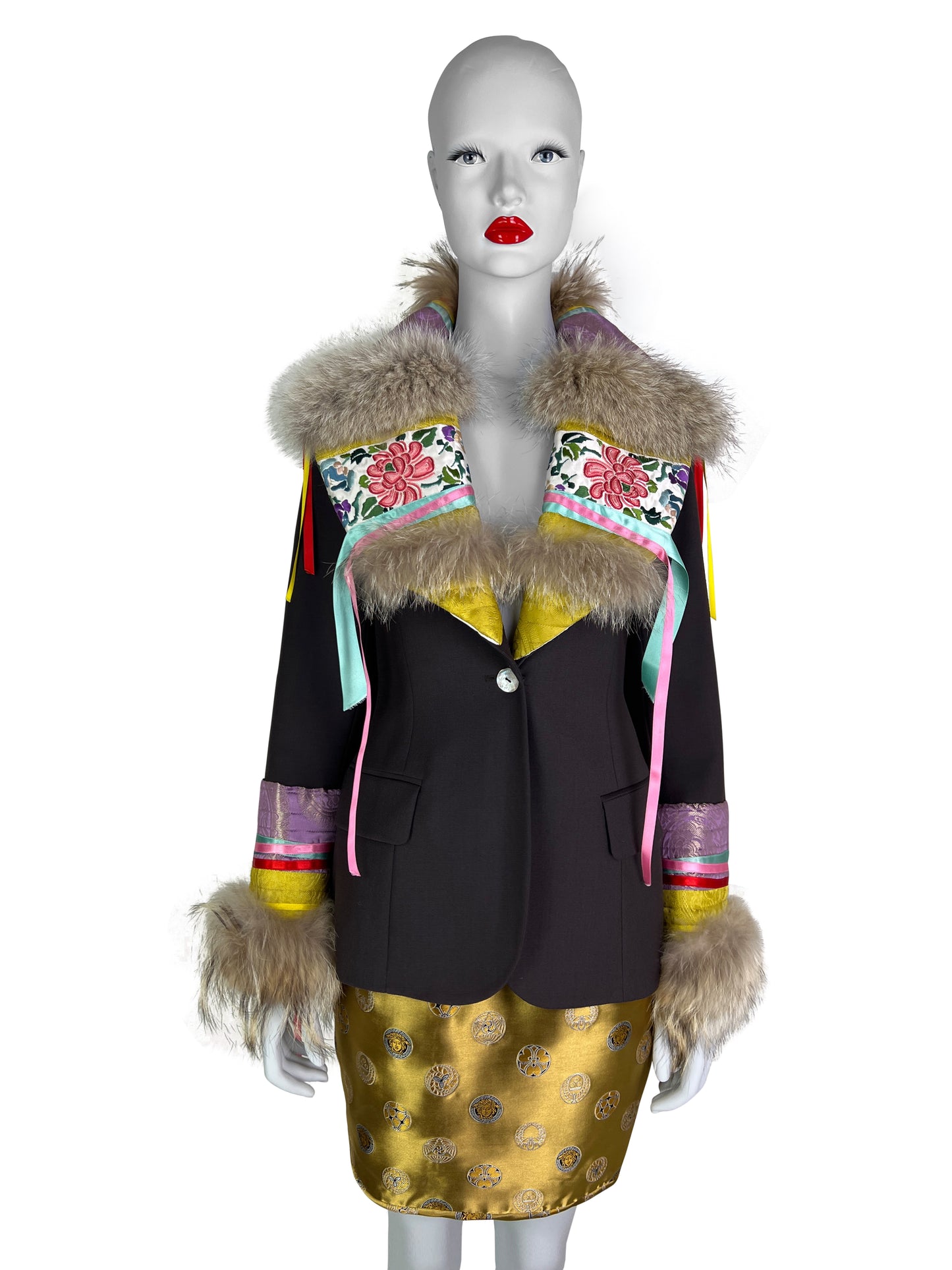 John Galliano Fall 2002 Fur Trim Silk Blazer