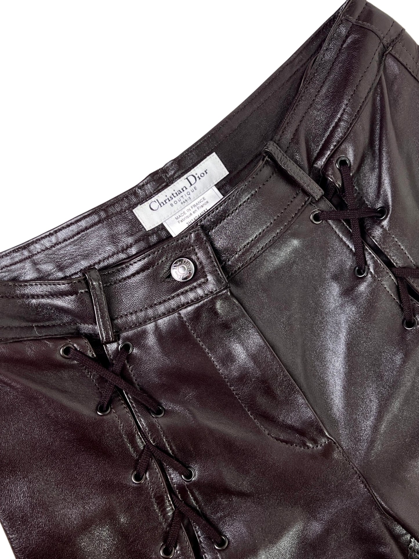 Dior Fall 2003 Leather Lace-Up Pants in Dark Chocolate