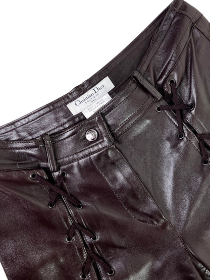 Dior Fall 2003 Leather Lace-Up Pants in Dark Chocolate