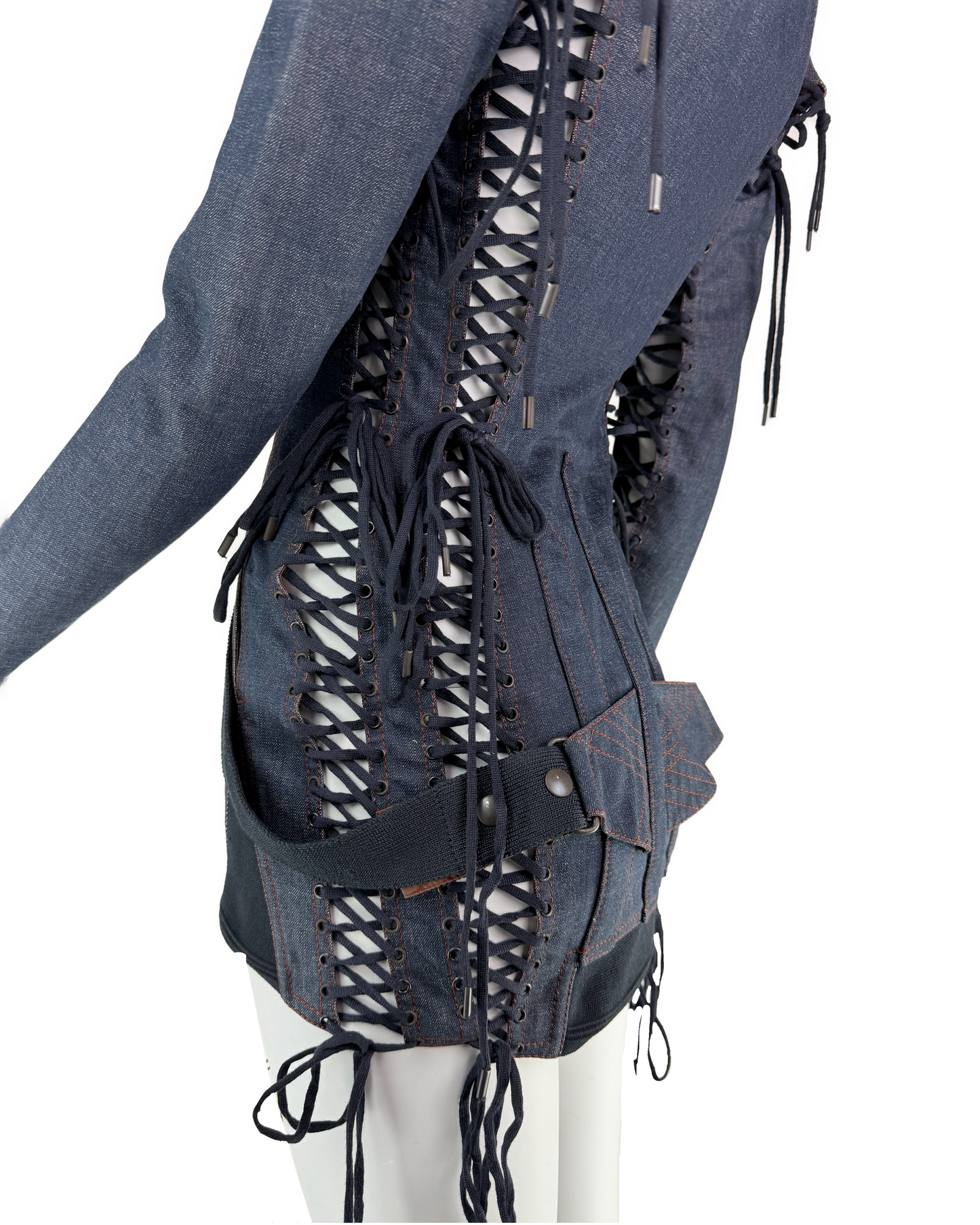 Jean Paul Gaultier Spring 2004 Runway Lace-Up Denim Jacket / Micro Dress