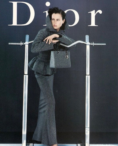 Dior by John Galliano Fall 1998 Black Peplum Monogram Jacket and Jacquard Evening Skirt Runway Ensemble